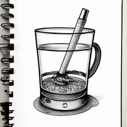 a drawing of a cup with an electronic cigarette in it
