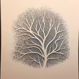 a white painting with trees in it
