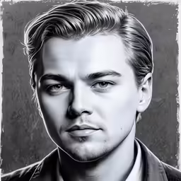 a black and white photo of a male with short hair and eyes