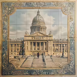 a mural with a painting of a man in the background