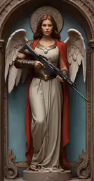 a statue of an angel holding a rifle