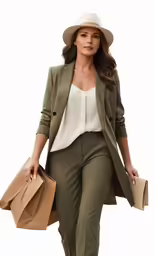 a woman walking and holding shopping bags