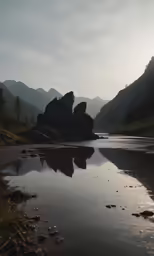 an open area has many rocks near the water