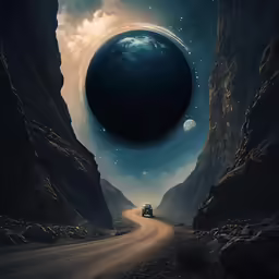 a black circle on a mountain road near the desert