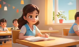 a cartoon character is sitting in front of a book
