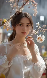 a young asian woman is posing for the camera