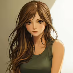a woman with brown hair and a green shirt