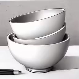 three bowls are stacked on top of one another