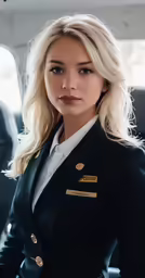 a beautiful blond with very short hair posing in a uniform