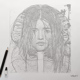 a drawing of a man with his head under the forehead is drawn by graphite pencils