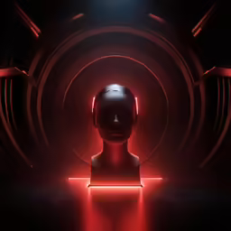 the dummy is glowing in red as it is surrounded by lights