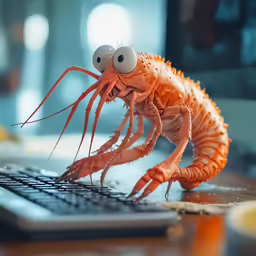 a toy with two eyes is sitting on a computer keyboard