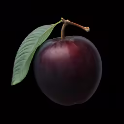 an apple with a green leaf and black background