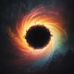 a picture is an abstract, multicolored space with an interesting swirl and black hole
