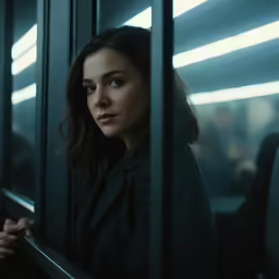 a beautiful woman sitting in the seat of a train