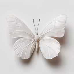 white butterfly lying down against a white background