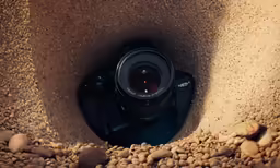 the image shows a camera in the small hole on rocks
