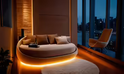 an elegant living room with modern lighting