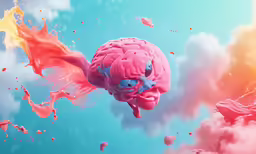 there is a large pink brain floating in the air