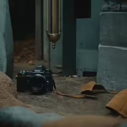 a camera next to a wall light