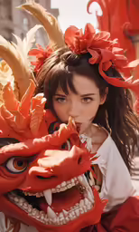 an image of a woman that is wearing a dragon mask