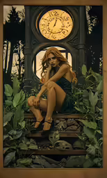 a painting with some sort of artwork that looks like a woman on stairs