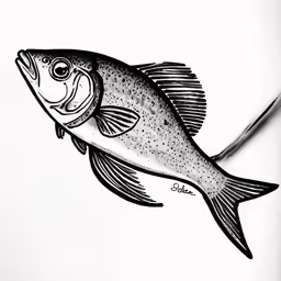 a small fish drawing on paper in pen