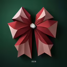a large red, paper flower sitting on top of a green surface