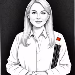 an outline of a woman with long blonde hair holding a pencil