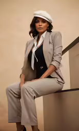a woman sitting down on the side of a rail