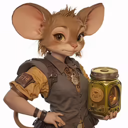 a character with an ear and a body is holding a jar of honey