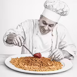 a chef cutting into a large piece of food on top of a plate