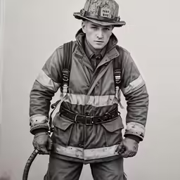 a man in firemen uniform posing for a photo