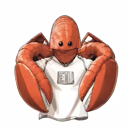 a cartoon of a red lobster wearing a white shirt
