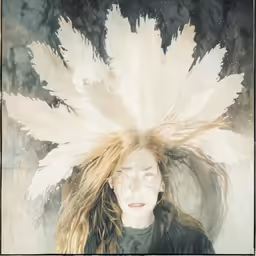 a person with a large feather on their head