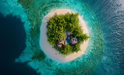 an island with houses on it in the middle of the ocean