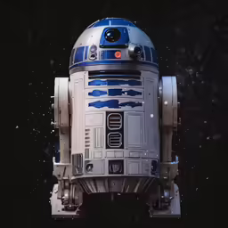 an unusual blue and silver robot looks like it has just been moved forward