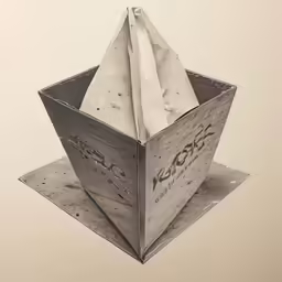 an upside down paper folding over in the air