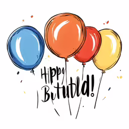 balloons with the words happy birthday and the colors of blue, red, and yellow