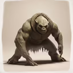 a creature that is standing up with its hands on his knees