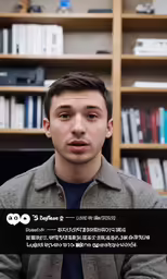 an animated guy with the caption on a video screen