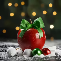 a very cute small red tomato sitting in some snow