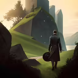 there is a man that is looking at something