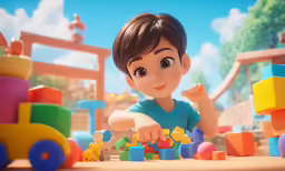 the little boy is playing with his toys