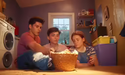 two people look at a basket that has some food in it