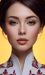 woman with dark brown eyes and white shirt posing for photo