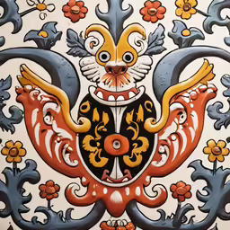 a ceramic piece is featured with orange flowers and a rabbit