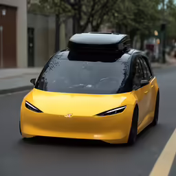 an image of a yellow sports car in the road