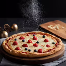a pizza with fruits sprinkled on top