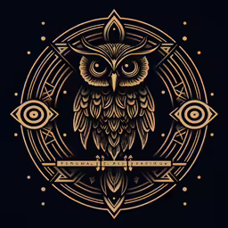 an owl with eyes and an ornament with two eyes